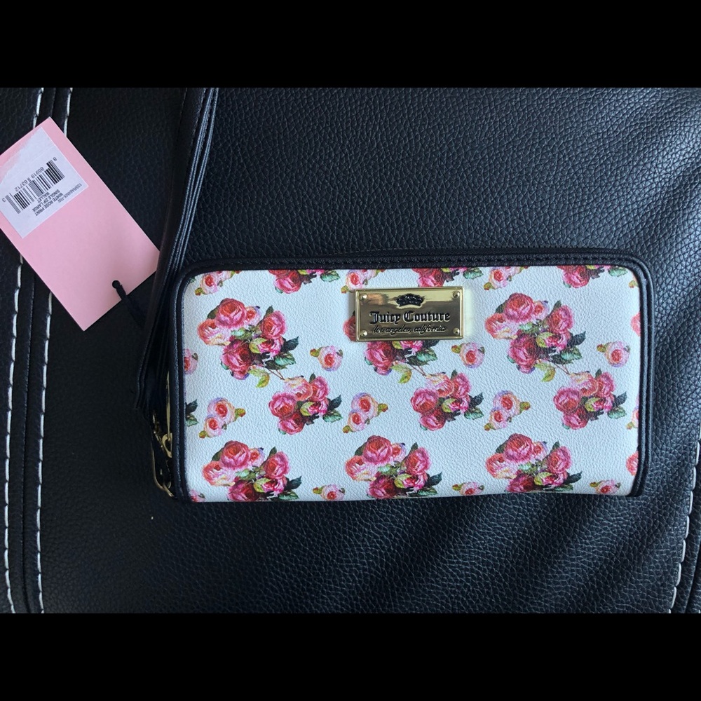 Juicy Couture White Rose Single Zip Wallet